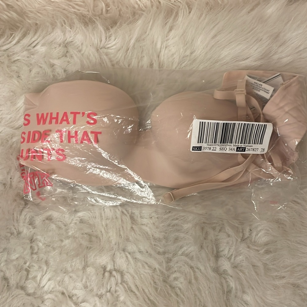Victoria’s Secret Pink Wear Everywhere Lightly Lined Seamless Strapless Bra 34A - Picture 12 of 12